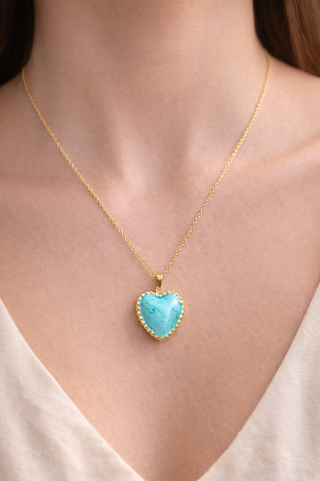 Blue Chunky Heart Necklace