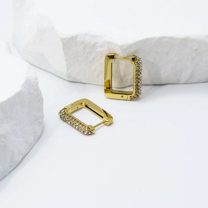 Studded Square Hoop Earrings-Medium and Mini Size