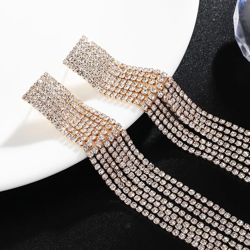 Studded Long Danglers-Silver & Gold