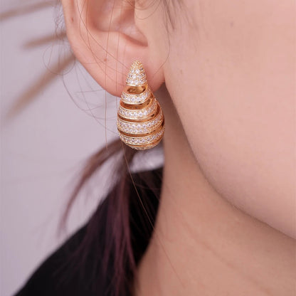 Studded Ring Drop Earrings-Gold