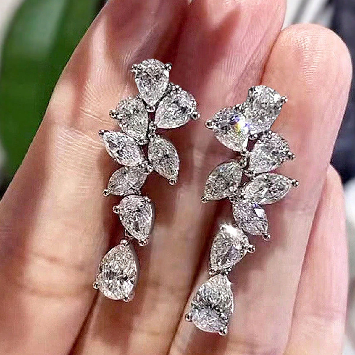Glam Cascading Teardrop Earrings-Silver