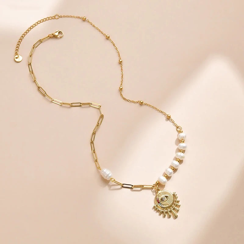 Evil Eye Fresh Water Pearl Necklace