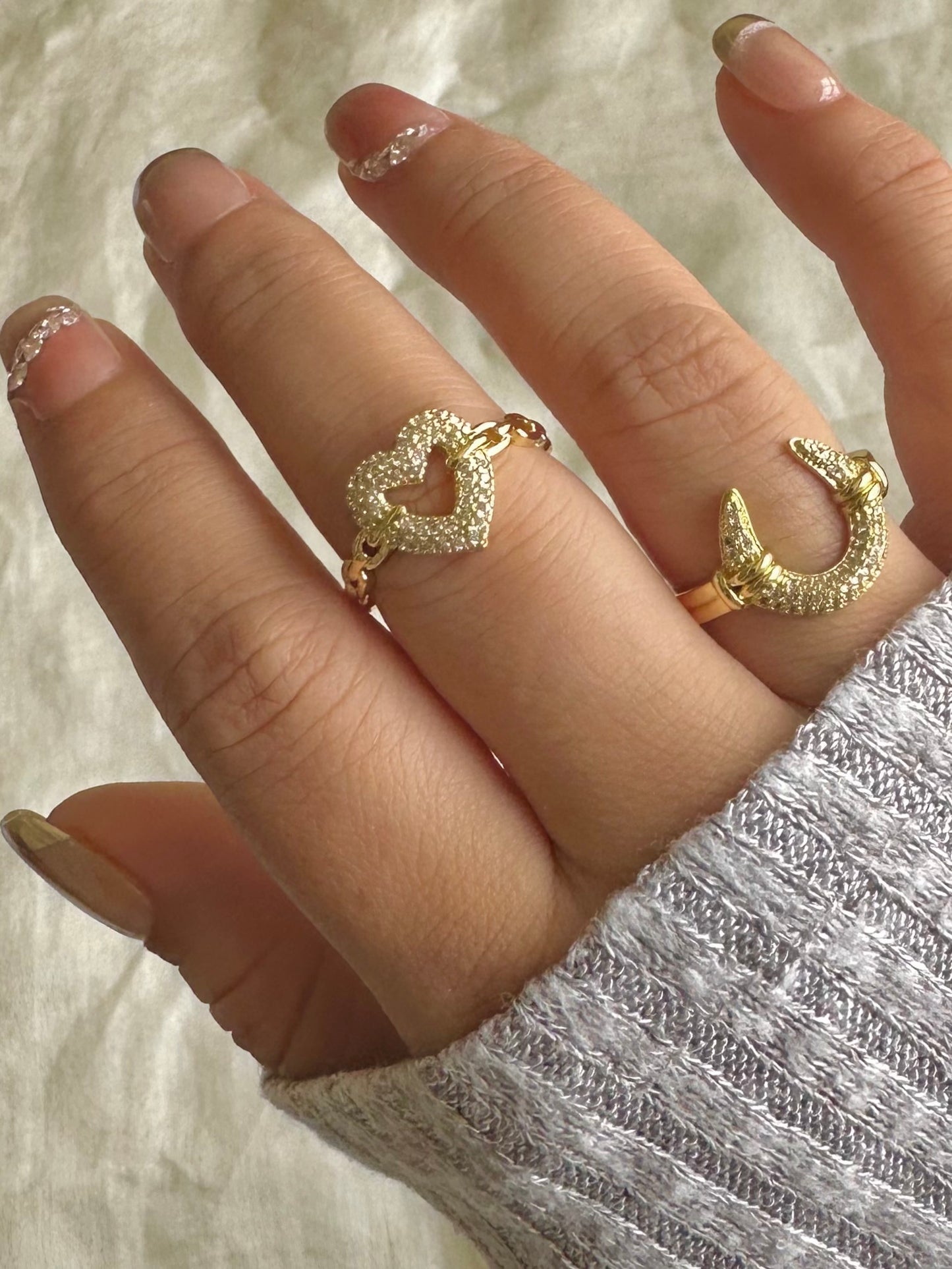 Studded Moon Halo Gold Ring