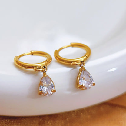 Small Drop Hoop Earrings-Gold