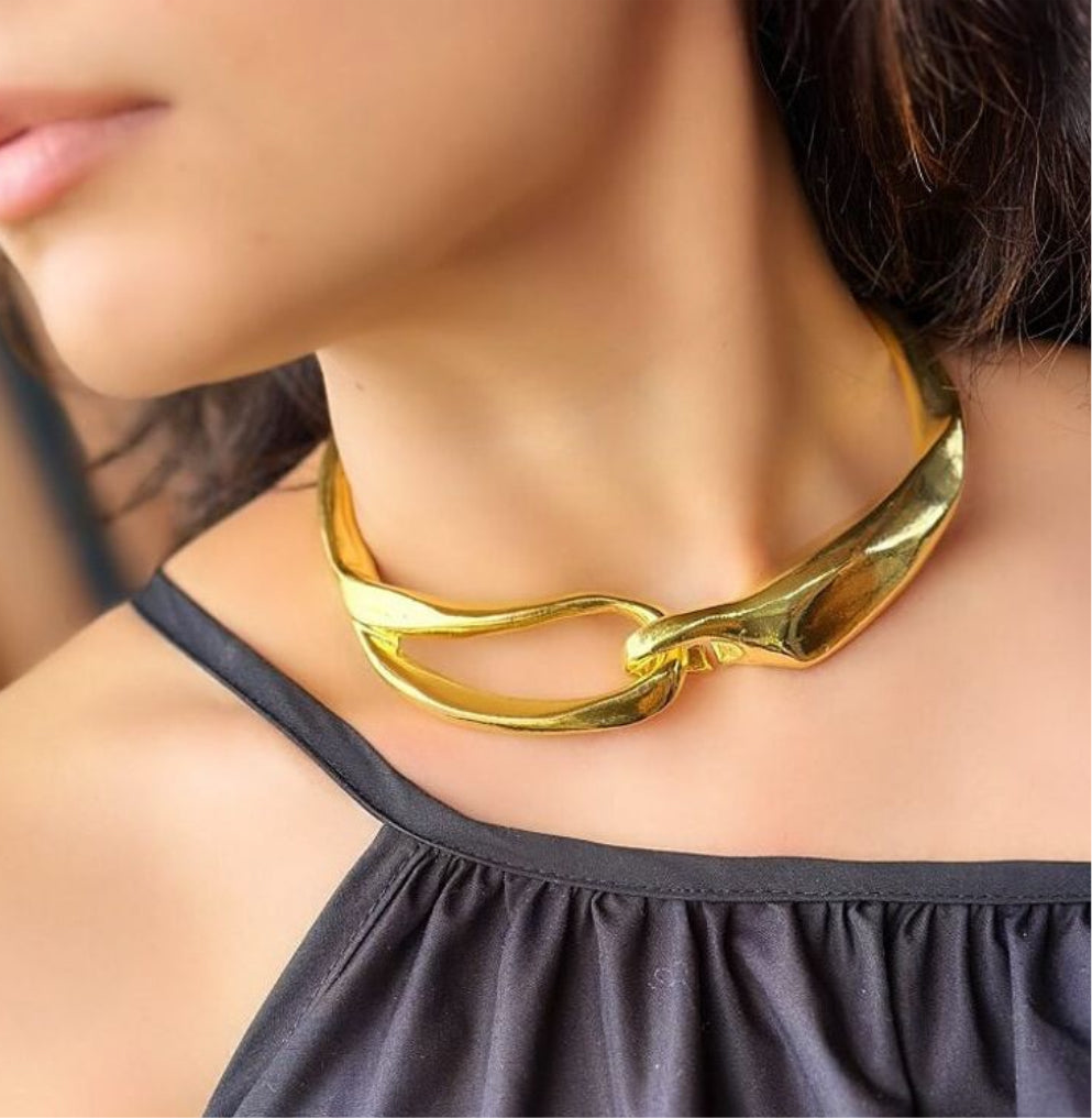 Gold Interlocking Statement Necklace