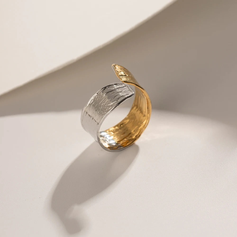 Cross Band Silver Gold Ring