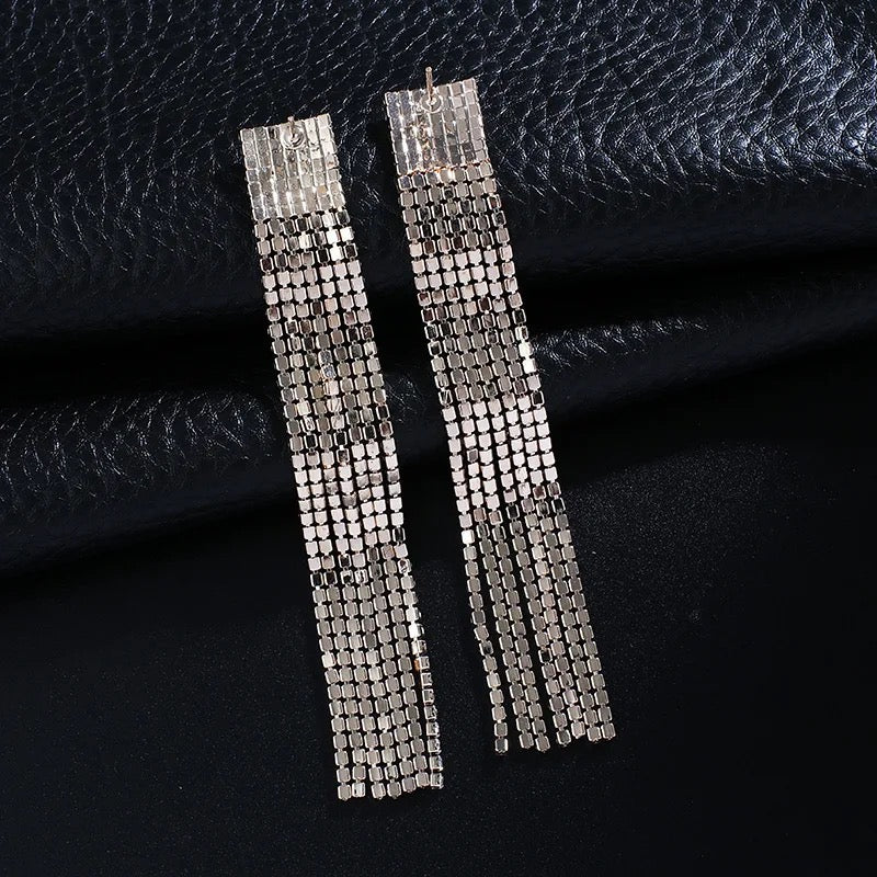Studded Long Danglers-Silver & Gold