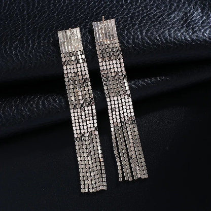 Studded Long Danglers-Silver & Gold
