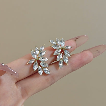 Leaf Zircon Studs-Gold