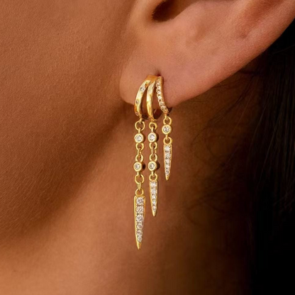 Triple Spike Drop Earrings-Gold
