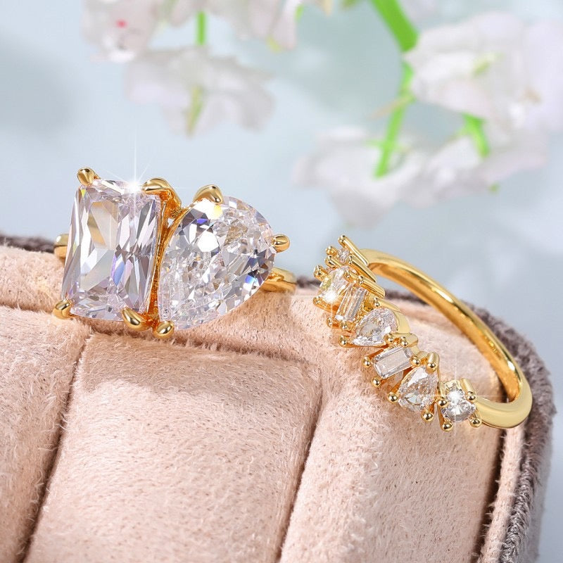 Duo Radiance Solitaire Ring 2 Pc Combo-Gold