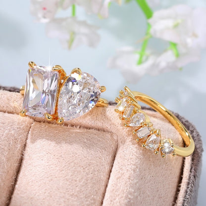 Duo Radiance Solitaire Ring 2 Pc Combo-Gold