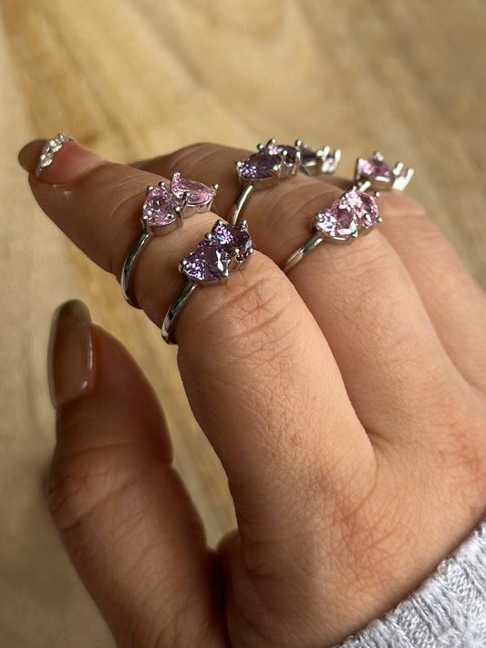 Heart Pear Crystal Silver Mini Ring