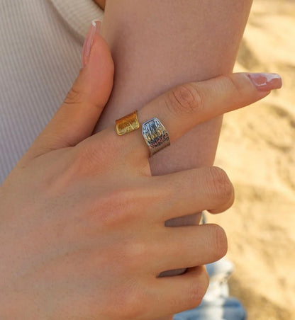 Cross Band Silver Gold Ring