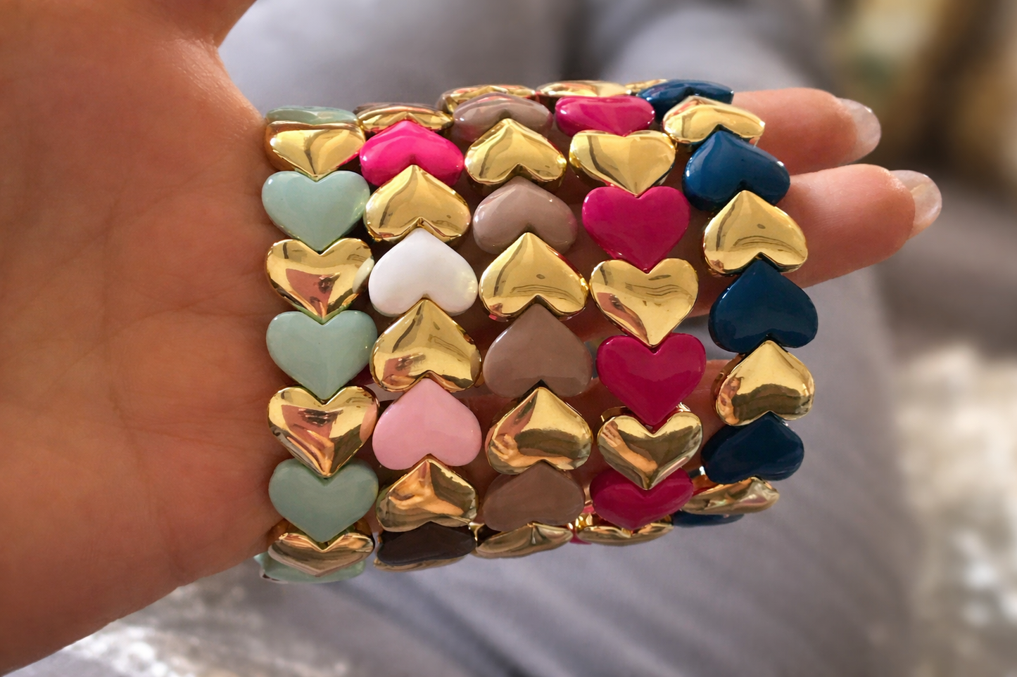 Golden Heart Colorful Stretchy Bracelets-4 Colors