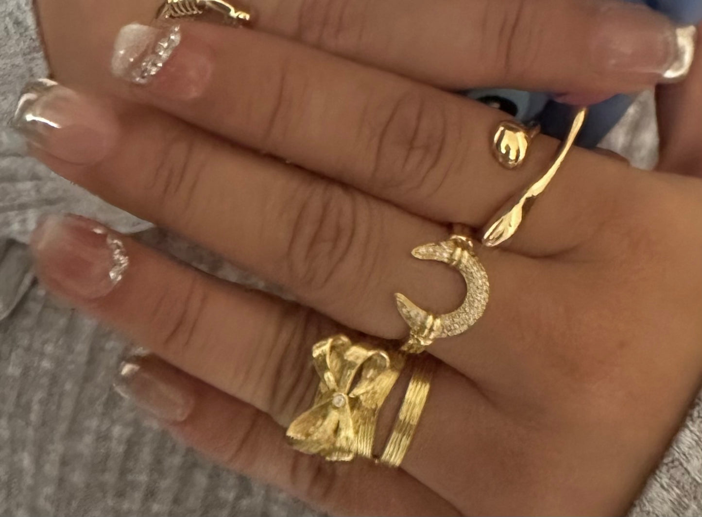 Studded Moon Halo Gold Ring