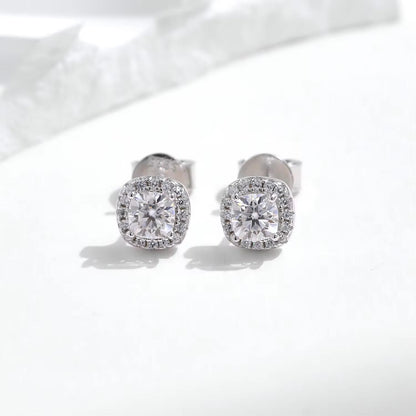 Halo Solitaire Stud Earrings- Silver