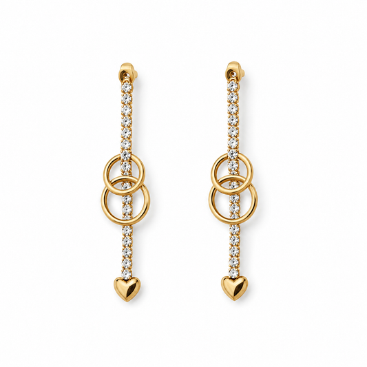 Heart Drop Diamond SS Earrings-Gold