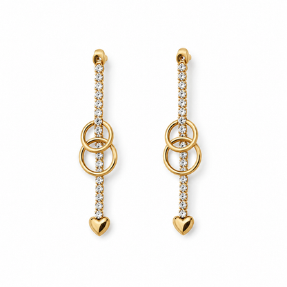 Heart Drop Diamond SS Earrings-Gold