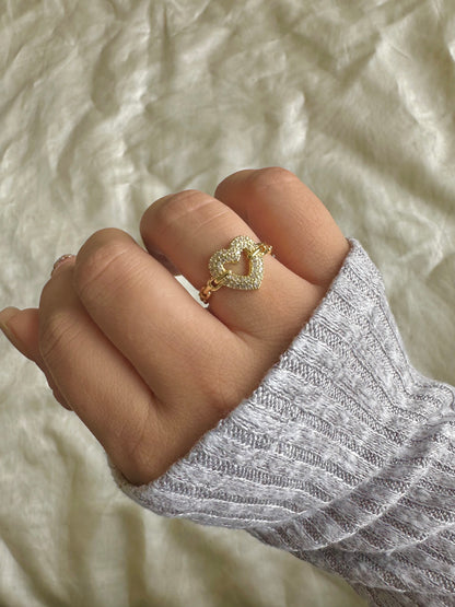 Studded Heart Halo Gold Ring