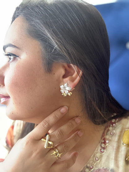 Dual Flower F&B 2in 1 Earrings