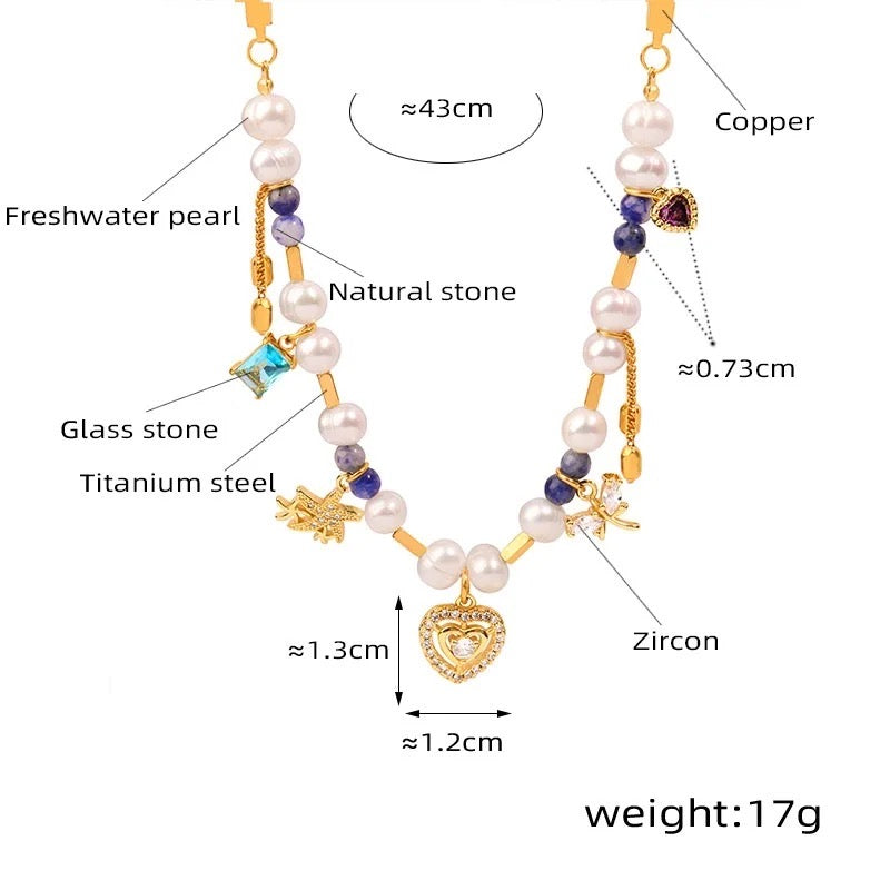 Stone Fresh Water Pearl Executive Necklace-Blue