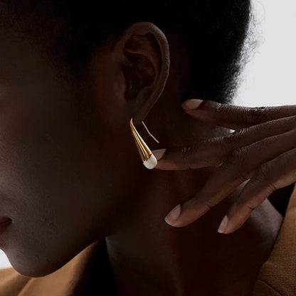 White Enamel Gold Drop Earrings