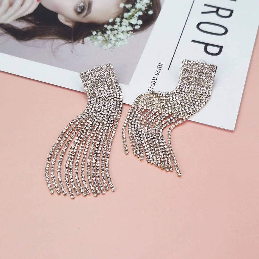 Studded Long Danglers-Silver & Gold