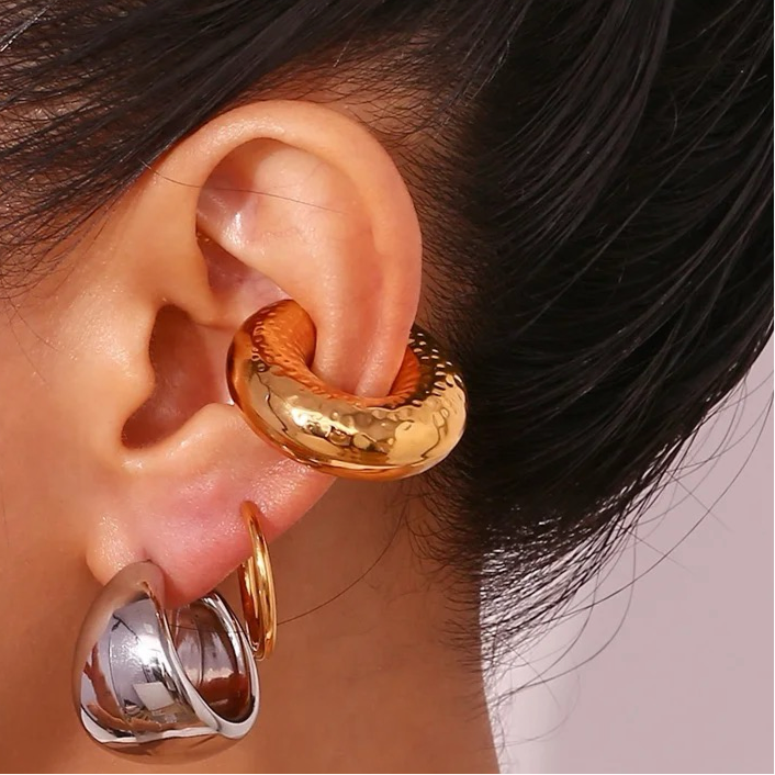 Beaten Chunky Ear Cuff/ Earrings-Gold Single piece