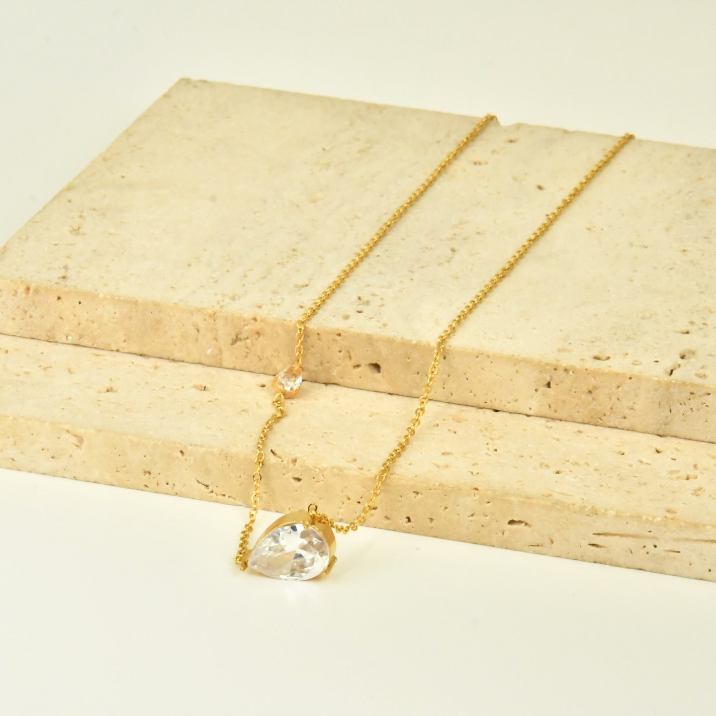 Bold Pear Solitaire Necklace-Gold