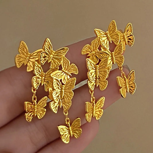 Butterfly Cluster Dangler Earrings-Gold