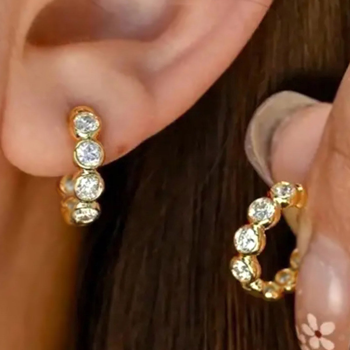 Dot Diamond Hoop Earrings-Gold