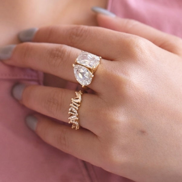Duo Radiance Solitaire Ring 2 Pc Combo-Gold