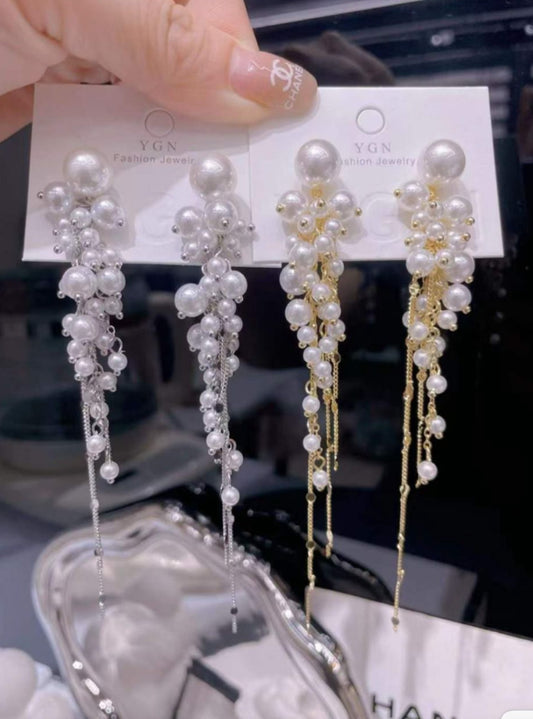 Solid Pearl Dangler Earrings-Gold