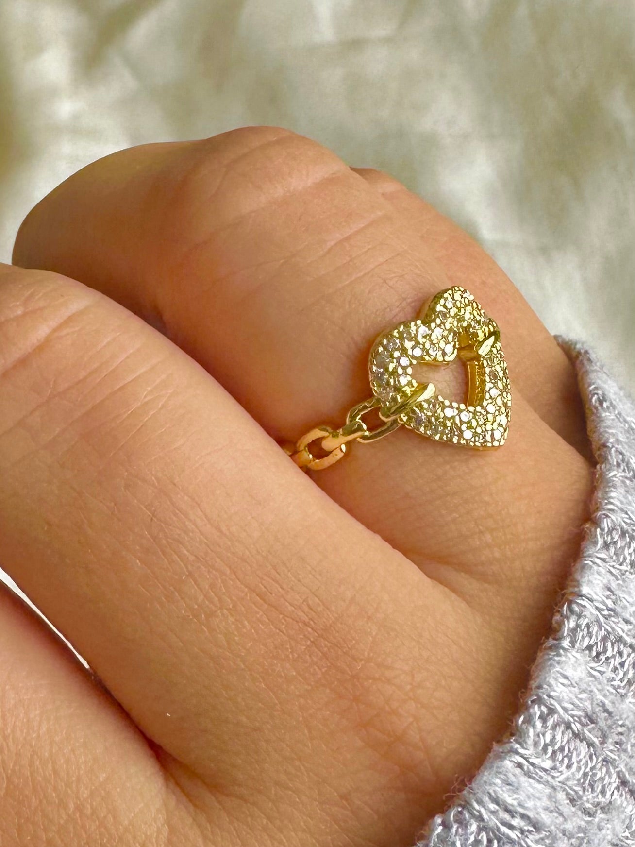 Studded Heart Halo Gold Ring