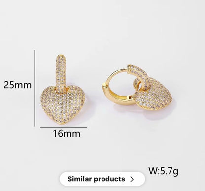 Studded Heart & Ring 2 in 1 Earrings-Gold