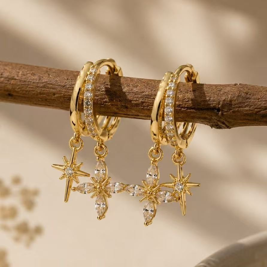 Dangling Starlit Earrings-Gold