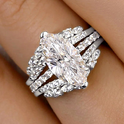 Marquise Cut Double Band-Silver