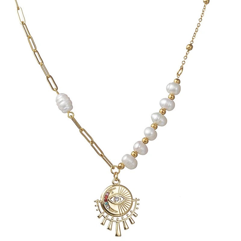 Evil Eye Fresh Water Pearl Necklace