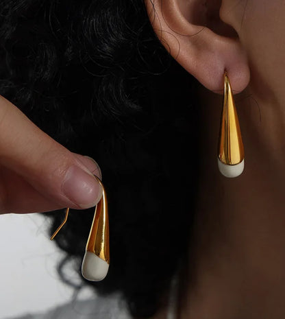 White Enamel Gold Drop Earrings
