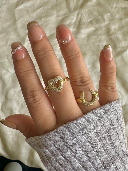 Studded Heart Halo Gold Ring