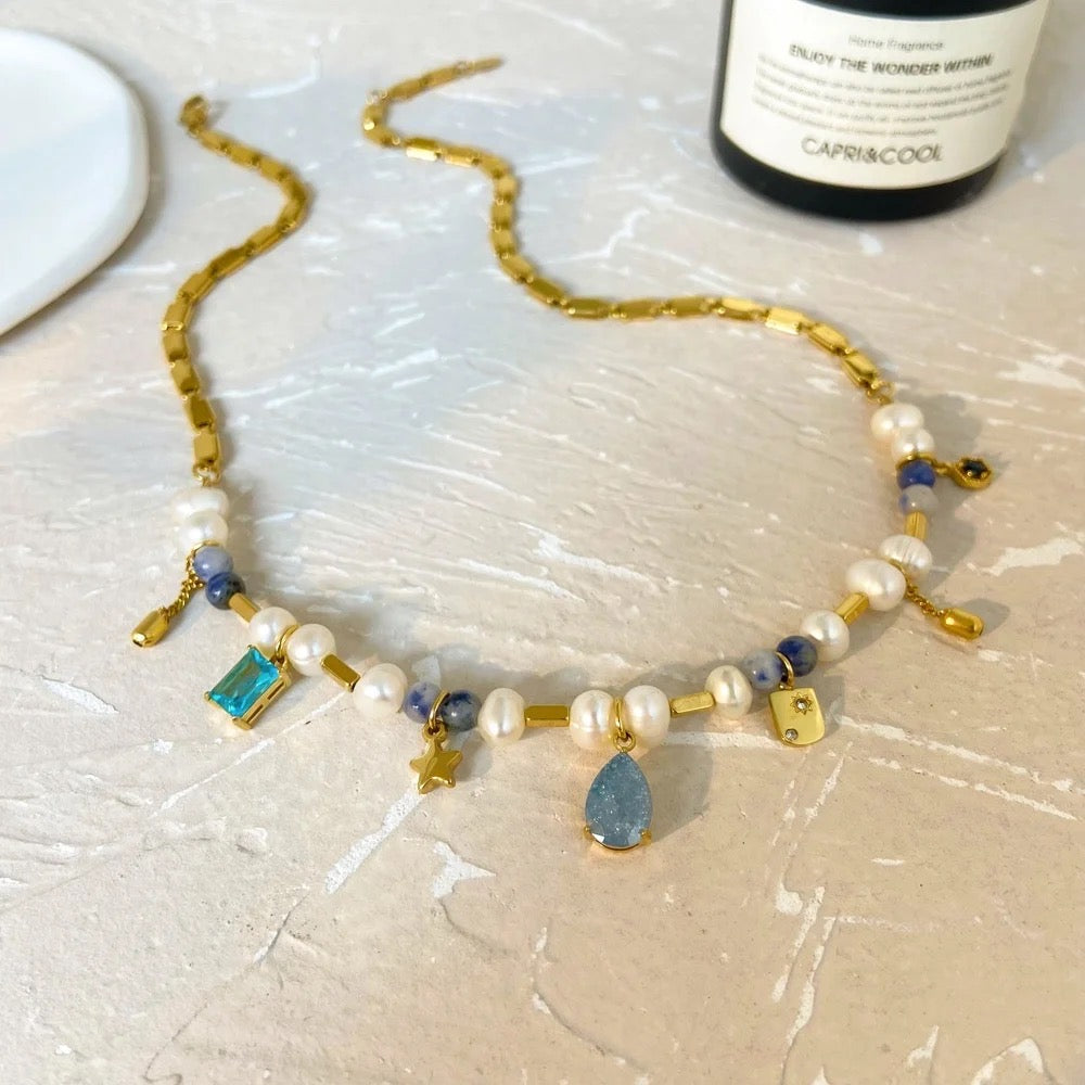 Stone Fresh Water Pearl Executive Necklace-Blue