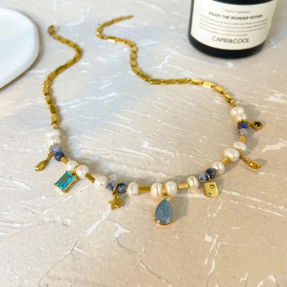 Stone Fresh Water Pearl Executive Necklace-Blue