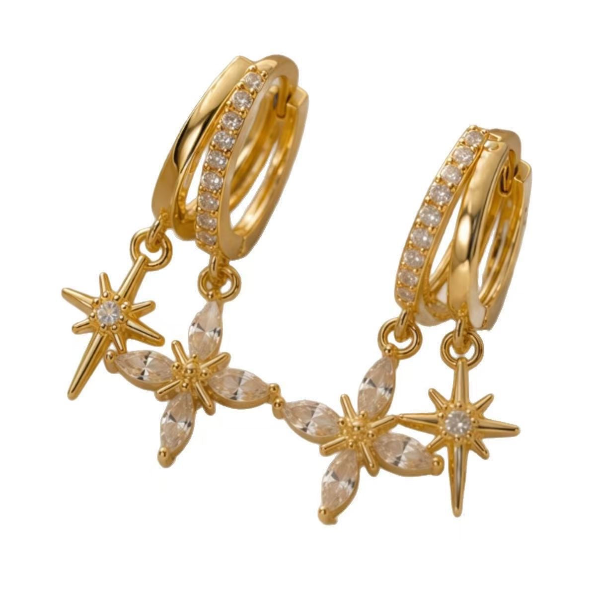 Dangling Starlit Earrings-Gold