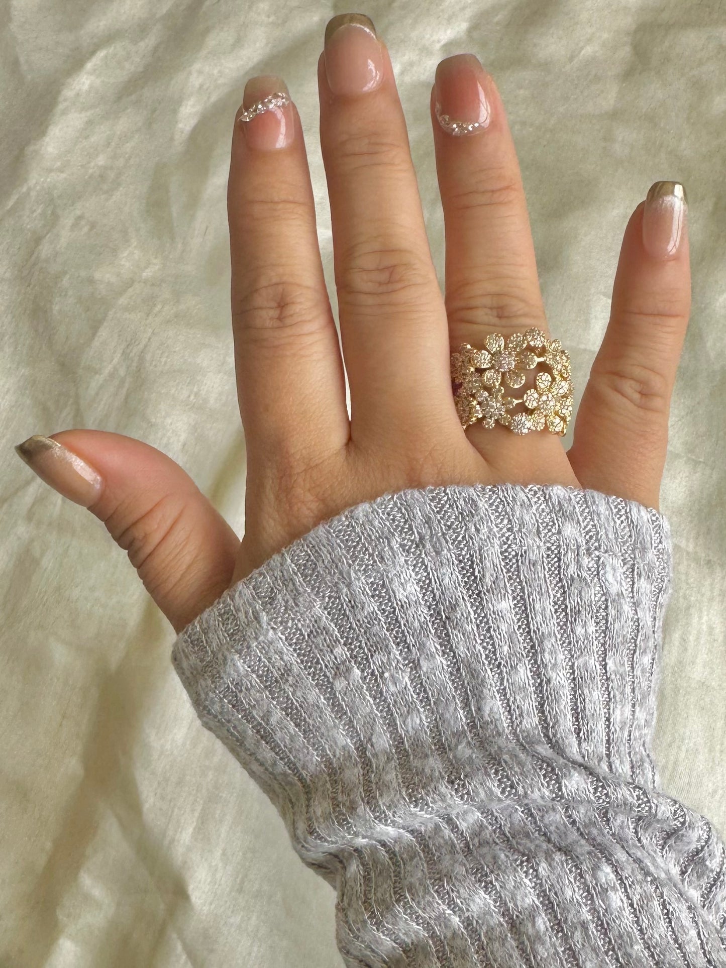 Studded 3D Flower Statement Ring