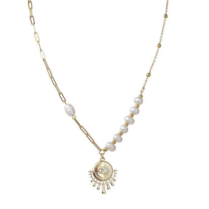 Evil Eye Fresh Water Pearl Necklace
