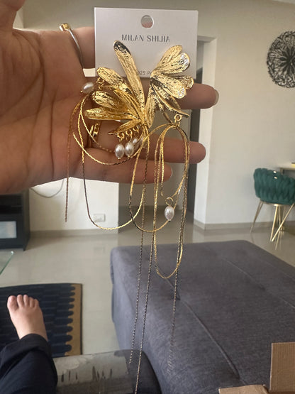 Pearl hanging Floral XL Earrings