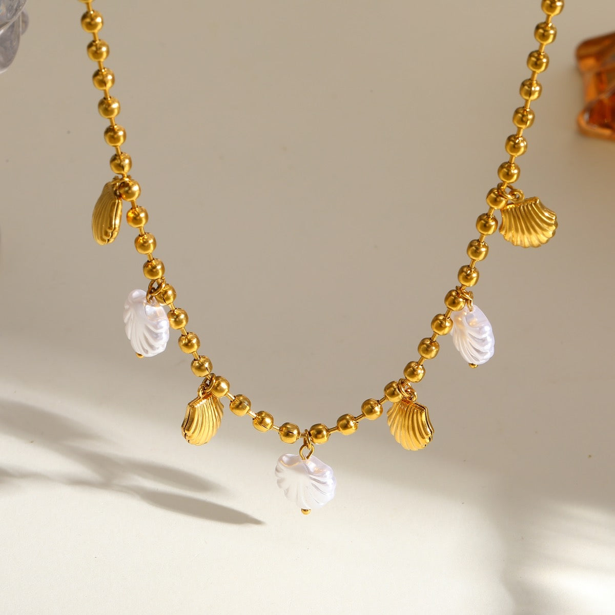 Seashell Gold & Pearl Necklace