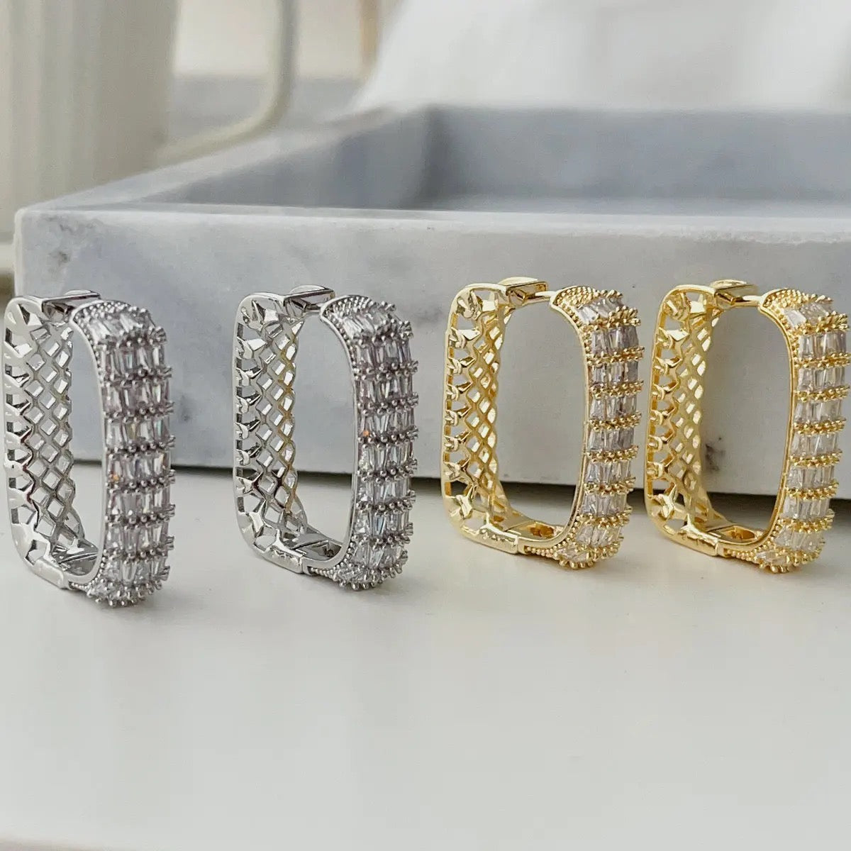 Big Gold Studded Square Hoops