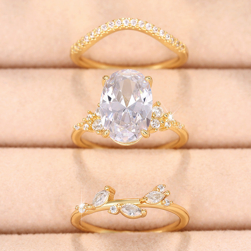 Soft Sparkle Solitaire Trio Ring 3 Pc Set